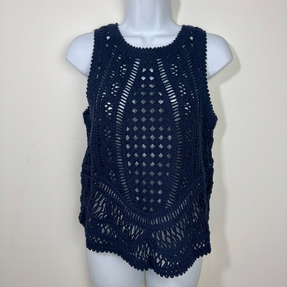 Massimo Dutti Crochet Tank Top in Navy Blue Size Small - Picture 1 of 5